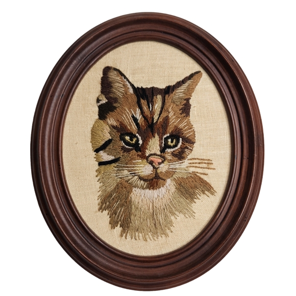 American Vintage Other - Columbia-Minerva "Peake" Cat Complete Framed Needlepoint Erica Wilson Vintage